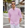 COOFANDY Men’s Oxford Shirts Long Sleeve Casual Button Down Shirts Band Collar Dress Shirt with Pocket(Pink)