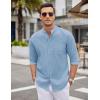 COOFANDY Men’s Oxford Shirts Long Sleeve Casual Button Down Shirts Band Collar Dress Shirt with Pocket(Sky Blue)