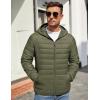 COOFANDY Mens Packable Puffer Jacket Lightweight Hooded Insulated Winter Coat Windproof Zipper Down Jacket(Army Green)