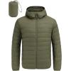 COOFANDY Mens Packable Puffer Jacket Lightweight Hooded Insulated Winter Coat Windproof Zipper Down Jacket(Army Green)