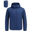 COOFANDY Mens Packable Puffer Jacket Lightweight Hooded Insulated Winter Coat Windproof Zipper Down Jacket(Blue)