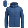 COOFANDY Mens Packable Puffer Jacket Lightweight Hooded Insulated Winter Coat Windproof Zipper Down Jacket(Denim Blue)