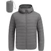COOFANDY Mens Packable Puffer Jacket Lightweight Hooded Insulated Winter Coat Windproof Zipper Down Jacket(Gray)