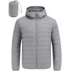 COOFANDY Mens Packable Puffer Jacket Lightweight Hooded Insulated Winter Coat Windproof Zipper Down Jacket(Light Gray)