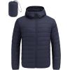 COOFANDY Mens Packable Puffer Jacket Lightweight Hooded Insulated Winter Coat Windproof Zipper Down Jacket(Navy Blue)