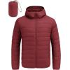 COOFANDY Mens Packable Puffer Jacket Lightweight Hooded Insulated Winter Coat Windproof Zipper Down Jacket(Red)