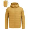 COOFANDY Mens Packable Puffer Jacket Lightweight Hooded Insulated Winter Coat Windproof Zipper Down Jacket(Yellow)