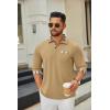 COOFANDY Men’s Polo Shirt Long Sleeve Casual Button Polo Tee Plaid Collared Golg Shirt with Pocket(Camel)