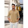 COOFANDY Men’s Polo Shirt Long Sleeve Casual Button Polo Tee Plaid Collared Golg Shirt with Pocket(Camel)