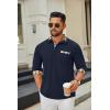 COOFANDY Men’s Polo Shirt Long Sleeve Casual Button Polo Tee Plaid Collared Golg Shirt with Pocket(Dark Blue)