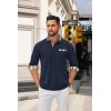 COOFANDY Men’s Polo Shirt Long Sleeve Casual Button Polo Tee Plaid Collared Golg Shirt with Pocket(Dark Blue)