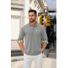 COOFANDY Men’s Polo Shirt Long Sleeve Casual Button Polo Tee Plaid Collared Golg Shirt with Pocket(Grey)
