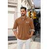 COOFANDY Men’s Polo Shirt Long Sleeve Casual Button Polo Tee Plaid Collared Golg Shirt with Pocket(Light Brown)
