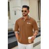 COOFANDY Men’s Polo Shirt Long Sleeve Casual Button Polo Tee Plaid Collared Golg Shirt with Pocket(Light Brown)