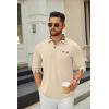 COOFANDY Men’s Polo Shirt Long Sleeve Casual Button Polo Tee Plaid Collared Golg Shirt with Pocket(Light Khaki)
