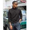 COOFANDY Men’s Quarter Zip Pullover Lightweight Textured T-Shirts Long Sleeve Casual Mock Neck Polo Shirts(All Black)