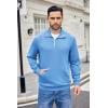 COOFANDY Mens Quarter Zip Pullover Mock Neck Sweatshirt Long Sleeve Sweater Polo Half Zip Pullover with Pocket(Light Blue)