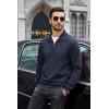 COOFANDY Mens Quarter Zip Pullover Mock Neck Sweatshirt Long Sleeve Sweater Polo Half Zip Pullover with Pocket(Navy Blue)