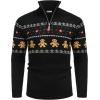 COOFANDY Men’s Quarter Zip Pullover Sweater Casual Zip Up Polo Sweater Knit(Black and Yellow Snowman)
