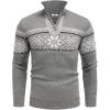 COOFANDY Men’s Quarter Zip Pullover Sweater Casual Zip Up Polo Sweater Knit(Light Grey and White Snowflake)