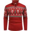 COOFANDY Men’s Quarter Zip Pullover Sweater Casual Zip Up Polo Sweater Knit(Red and Christmas Tree)