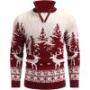 COOFANDY Men’s Quarter Zip Pullover Sweater Casual Zip Up Polo Sweater Knit(Red and White Deer)