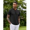 COOFANDY Men’s Quick Dry Golf Polo Shirts Short Sleeve Henley Shirt Active Athletic Collarless Sports T Shirts(Black1)