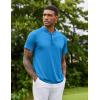 COOFANDY Men’s Quick Dry Golf Polo Shirts Short Sleeve Henley Shirt Active Athletic Collarless Sports T Shirts(Blue1)