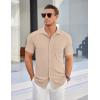 COOFANDY Men’s Ribbed Button Down Shirts Short Sleeve Casual Shirt with Pocket Summer Beach Camp Tops(Khaki)