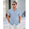 COOFANDY Men’s Ribbed Button Down Shirts Short Sleeve Casual Shirt with Pocket Summer Beach Camp Tops(Light Blue)