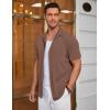 COOFANDY Men’s Ribbed Button Down Shirts Short Sleeve Casual Shirt with Pocket Summer Beach Camp Tops(Light Brown)