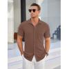 COOFANDY Men’s Ribbed Button Down Shirts Short Sleeve Casual Shirt with Pocket Summer Beach Camp Tops(Light Brown)