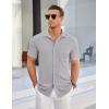 COOFANDY Men’s Ribbed Button Down Shirts Short Sleeve Casual Shirt with Pocket Summer Beach Camp Tops(Light Grey)