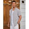 COOFANDY Men’s Ribbed Button Down Shirts Short Sleeve Casual Shirt with Pocket Summer Beach Camp Tops(Light Grey)