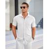 COOFANDY Men’s Ribbed Button Down Shirts Short Sleeve Casual Shirt with Pocket Summer Beach Camp Tops(White)