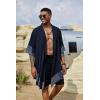 COOFANDY Men’s Ruffle Shawl Collar Lightweight Cardigan Long Kimono Jackets Open Front Drape Cape Coat(Navy Blue)