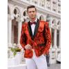 COOFANDY Men’s Sequin Blazer Sparkly Glitter Jacket Shiny Floral Suit Jacket Stylish Party Wedding Banquet Prom Tuxedo(Red – Black Lapel)