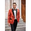 COOFANDY Men’s Sequin Blazer Sparkly Glitter Jacket Shiny Floral Suit Jacket Stylish Party Wedding Banquet Prom Tuxedo(Red – Black Lapel)