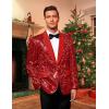 COOFANDY Men’s Sequin Blazer Sparkly Glitter Jacket Shiny Floral Suit Jacket Stylish Party Wedding Banquet Prom Tuxedo(Red)