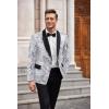 COOFANDY Men’s Sequin Blazer Sparkly Glitter Jacket Shiny Floral Suit Jacket Stylish Party Wedding Banquet Prom Tuxedo(Silver – Black Lapel)
