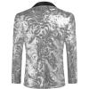 COOFANDY Men’s Sequin Blazer Sparkly Glitter Jacket Shiny Floral Suit Jacket Stylish Party Wedding Banquet Prom Tuxedo(Silver – Black Lapel)