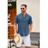 COOFANDY Men’s Shirt Short Sleeve Hippie Casual Linen Band Collar Summer Beach Shirts Dark Blue