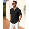 COOFANDY Men’s Short Sleeve Button Down Shirt Casual Summer Beach Shirt Waffle Knit Shirts Wrinkle Free Untucked Shirt(Black)
