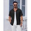 COOFANDY Men’s Short Sleeve Button Down Shirt Casual Summer Beach Shirt Waffle Knit Shirts Wrinkle Free Untucked Shirt(Black)