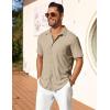 COOFANDY Men’s Short Sleeve Button Down Shirt Casual Summer Beach Shirt Waffle Knit Shirts Wrinkle Free Untucked Shirt(Khaki)