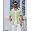COOFANDY Men’s Short Sleeve Button Down Shirt Casual Summer Beach Shirt Waffle Knit Shirts Wrinkle Free Untucked Shirt(Light Green)