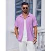 COOFANDY Men’s Short Sleeve Button Down Shirt Casual Summer Beach Shirt Waffle Knit Shirts Wrinkle Free Untucked Shirt(Light Purple)