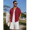 COOFANDY Men’s Short Sleeve Button Down Shirt Casual Summer Beach Shirt Waffle Knit Shirts Wrinkle Free Untucked Shirt(Wine Red)