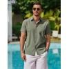 COOFANDY Men’s Short Sleeve Button Down Shirt Casual Summer Beach Untucked Vacation Textured Shirts with Pocket(Army Green)