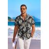 COOFANDY Men’s Short Sleeve Button Down Shirt Casual Summer Beach Untucked Vacation Textured Shirts with Pocket(Black / Plam Leaf)
